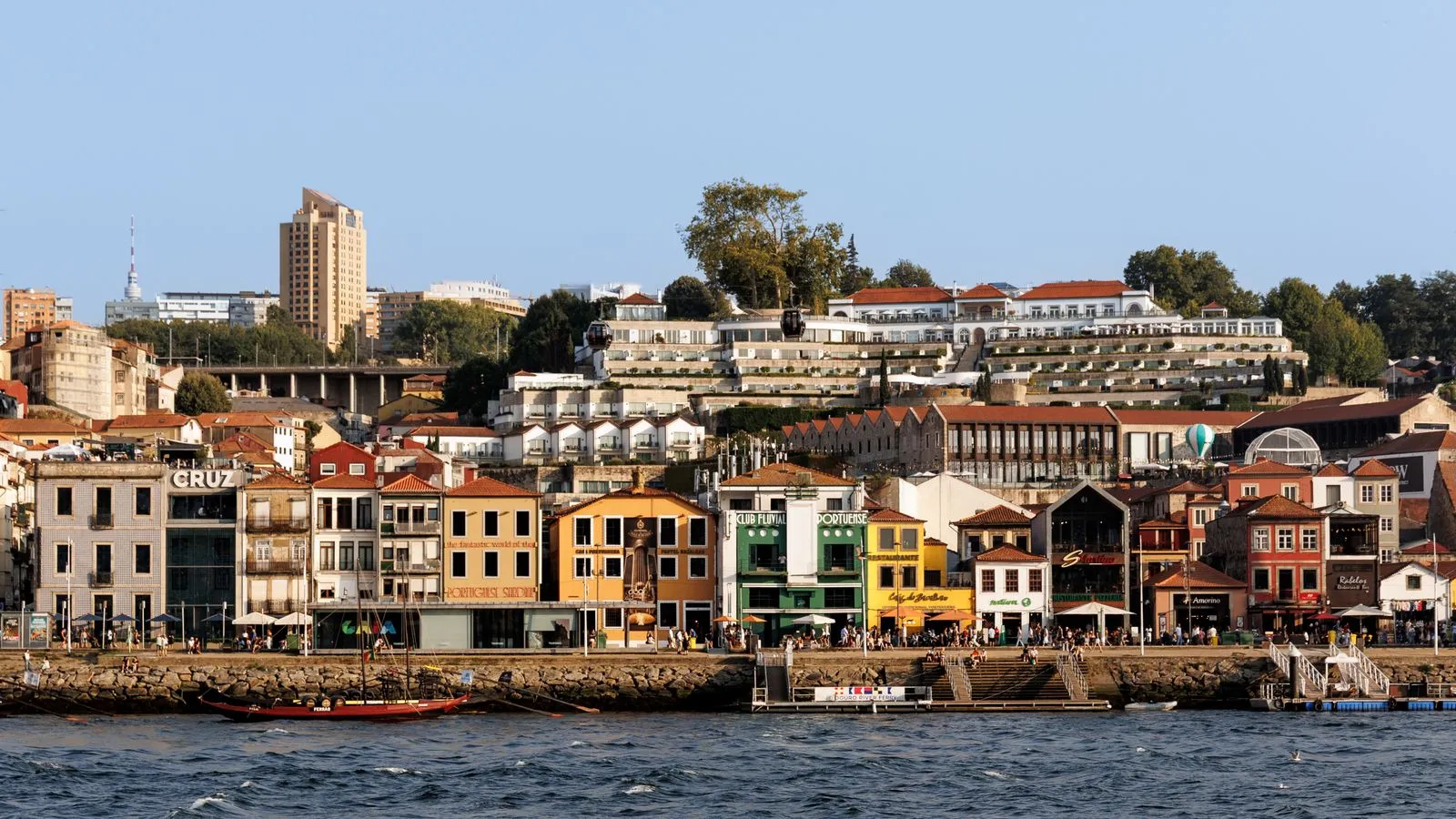 Colourful houses along the Douro waterfront in Porto