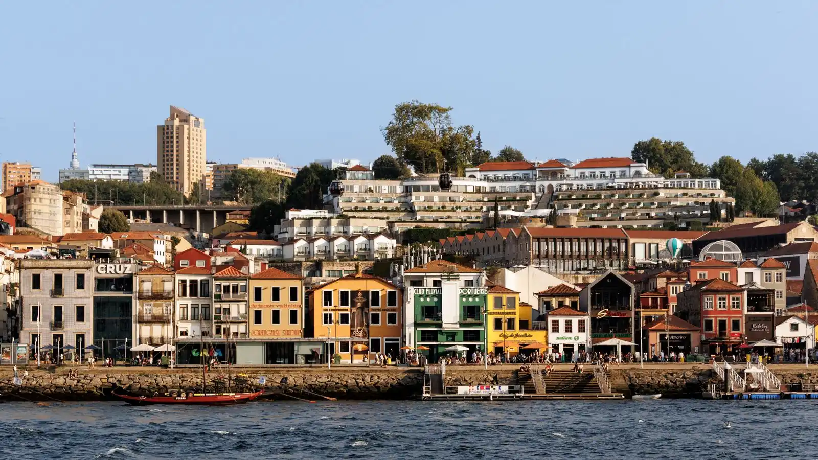 Colourful houses along the Douro waterfront in Porto