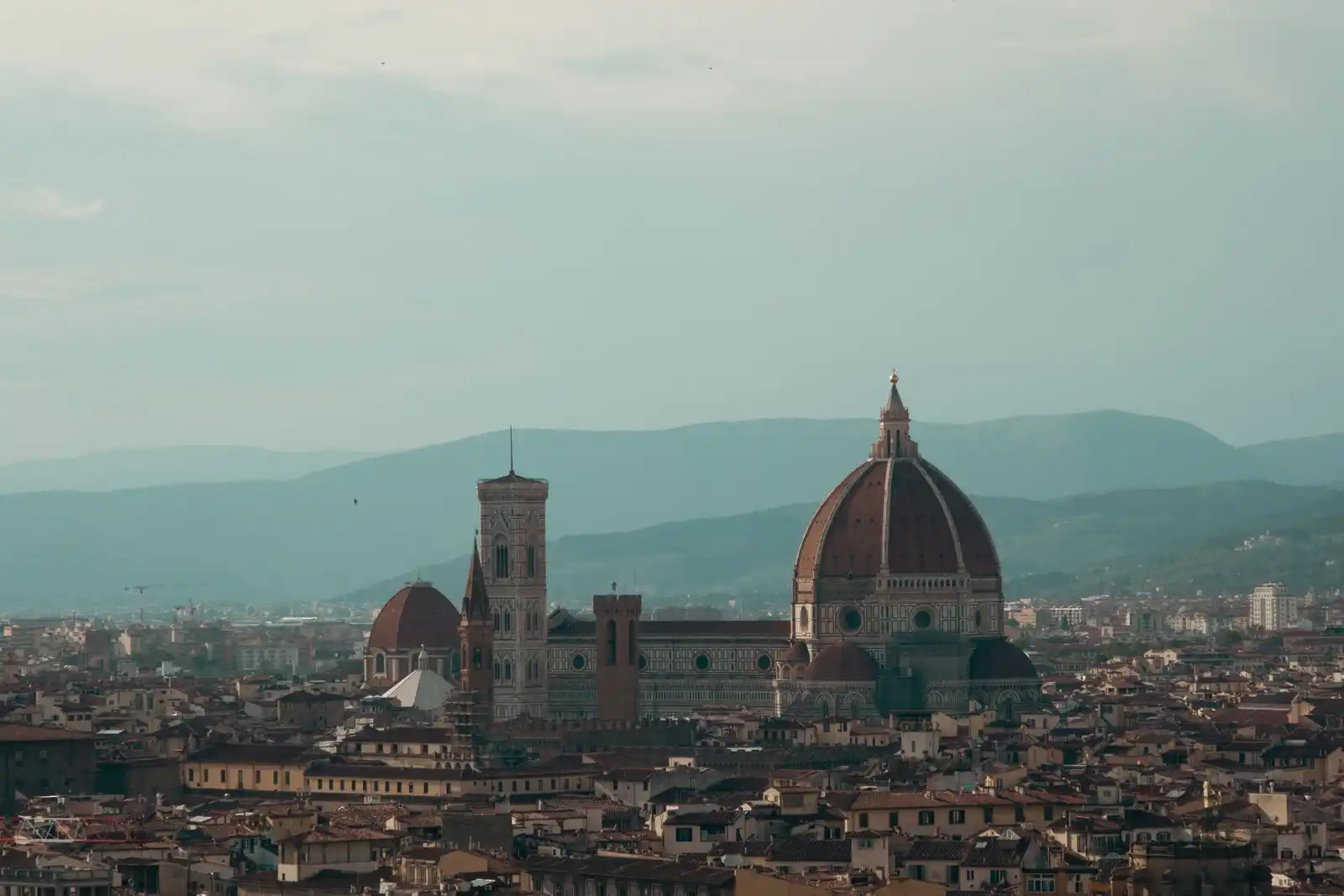 Aerial view of Florence with the red-brick dome of the cathedral