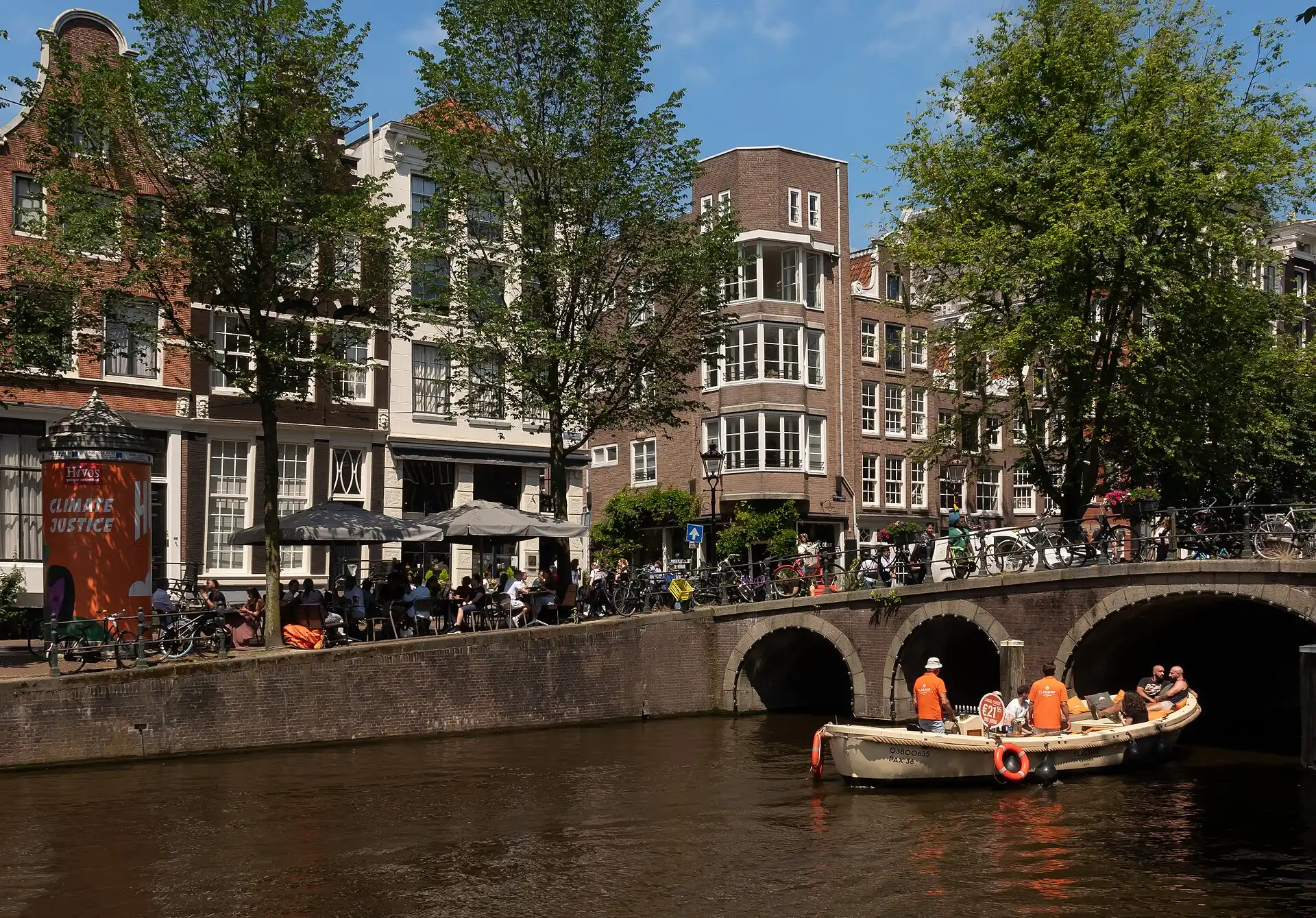 Gabled canal houses and a bridge over an Amsterdam canal